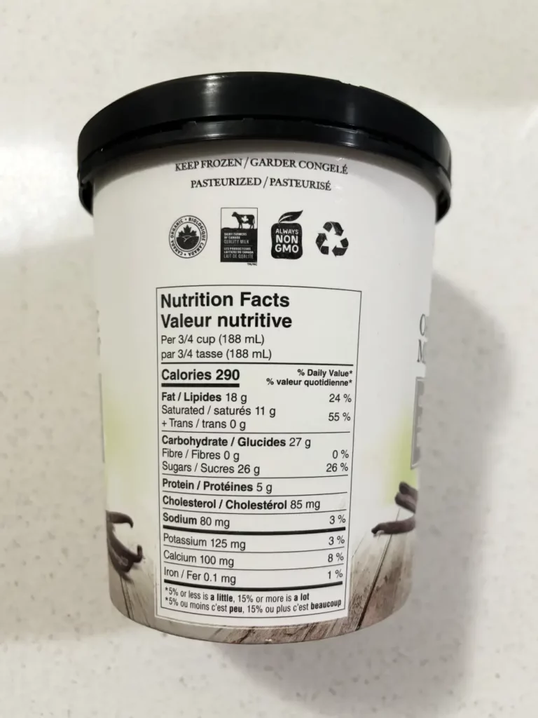 Organic Meadow Ice Cream Vanilla Flavour Nutrition Facts